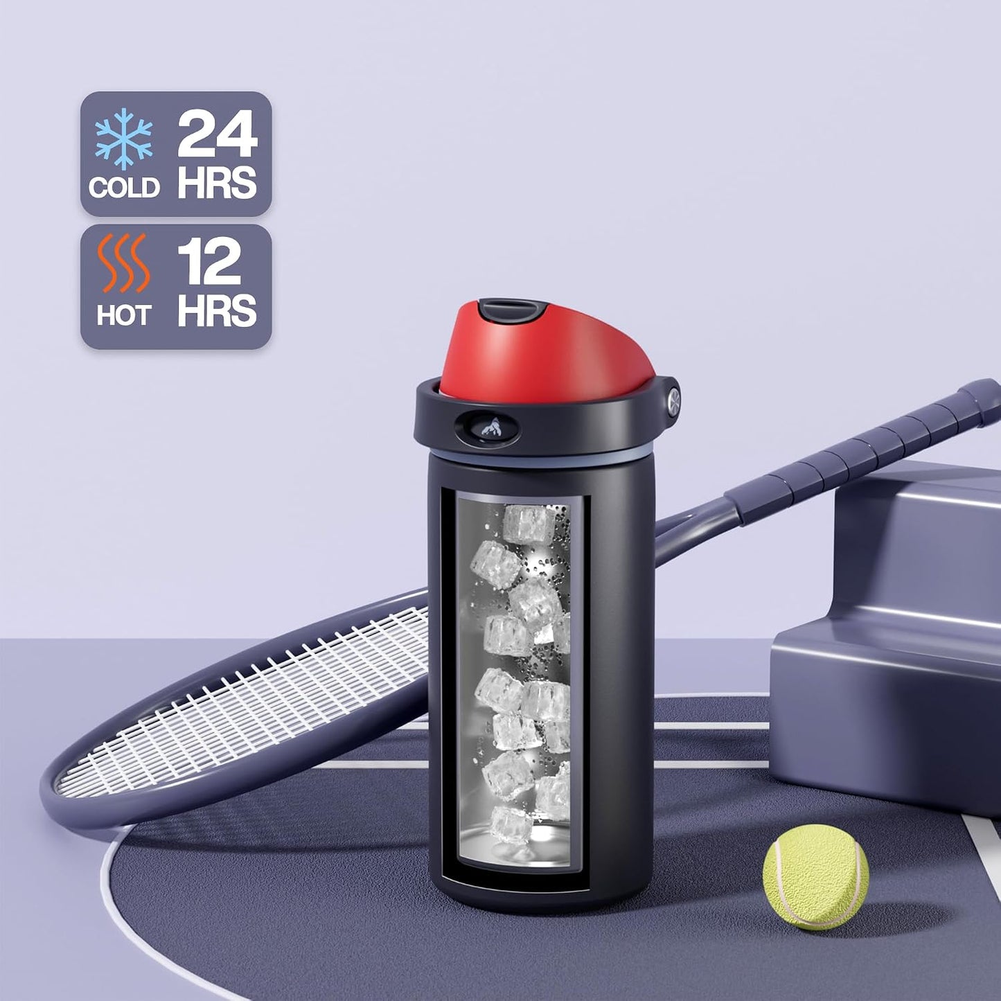 24 oz Stainless Steel Water Bottle: 2-in-1 Push-Button Spout & Quick-Flip Straw, Leakproof, Cold 24Hrs, Fits Car Cup Holder, Insulated Vacuum Flask for Sports, Trip, School Gift (Storm Hammer) - Colors A