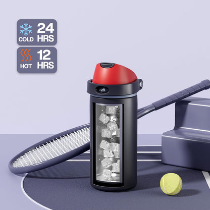 24 oz Stainless Steel Water Bottle: 2-in-1 Push-Button Spout & Quick-Flip Straw, Leakproof, Cold 24Hrs, Fits Car Cup Holder, Insulated Vacuum Flask for Sports, Trip, School Gift (Storm Hammer) - Colors A
