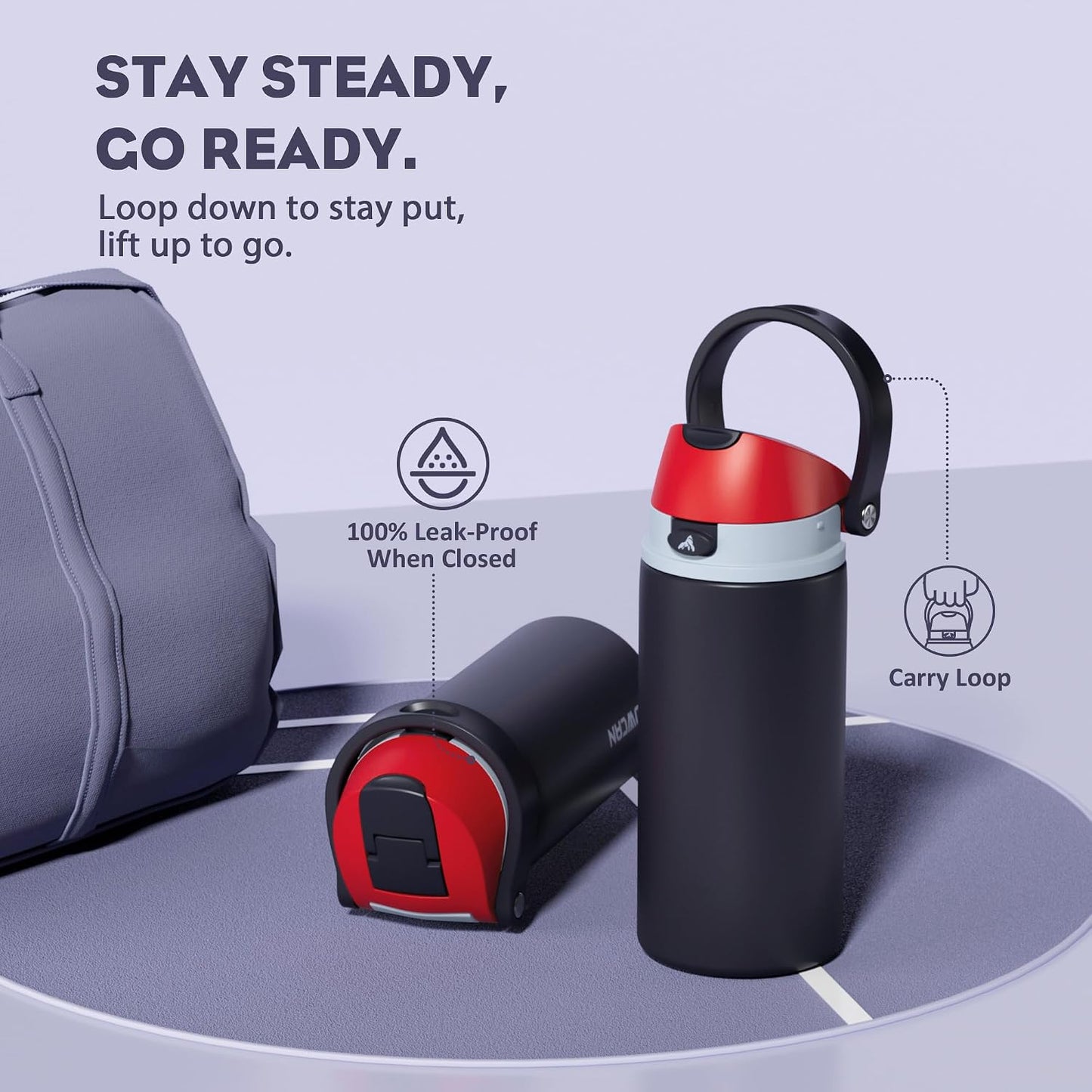 24 oz Stainless Steel Water Bottle: 2-in-1 Push-Button Spout & Quick-Flip Straw, Leakproof, Cold 24Hrs, Fits Car Cup Holder, Insulated Vacuum Flask for Sports, Trip, School Gift (Storm Hammer) - Colors A