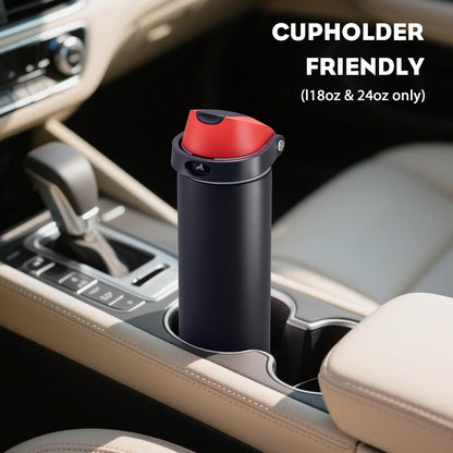 24 oz Stainless Steel Water Bottle: 2-in-1 Push-Button Spout & Quick-Flip Straw, Leakproof, Cold 24Hrs, Fits Car Cup Holder, Insulated Vacuum Flask for Sports, Trip, School Gift (Storm Hammer) - Colors A