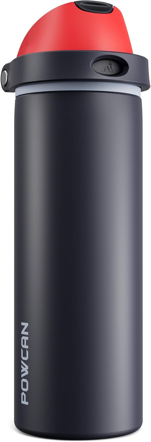 24 oz Stainless Steel Water Bottle: 2-in-1 Push-Button Spout & Quick-Flip Straw, Leakproof, Cold 24Hrs, Fits Car Cup Holder, Insulated Vacuum Flask for Sports, Trip, School Gift (Storm Hammer) - Colors A