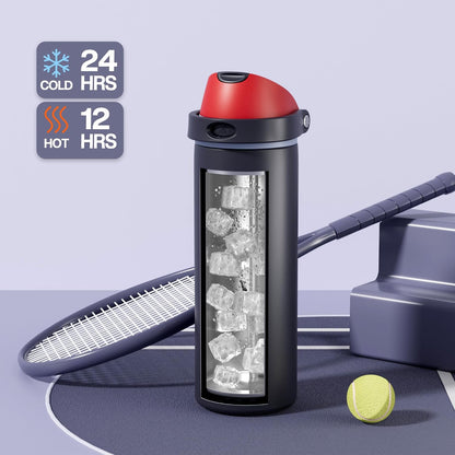 24 oz Stainless Steel Water Bottle: 2-in-1 Push-Button Spout & Quick-Flip Straw, Leakproof, Cold 24Hrs, Fits Car Cup Holder, Insulated Vacuum Flask for Sports, Trip, School Gift (Storm Hammer) - Colors A