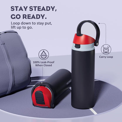 24 oz Stainless Steel Water Bottle: 2-in-1 Push-Button Spout & Quick-Flip Straw, Leakproof, Cold 24Hrs, Fits Car Cup Holder, Insulated Vacuum Flask for Sports, Trip, School Gift (Storm Hammer) - Colors A