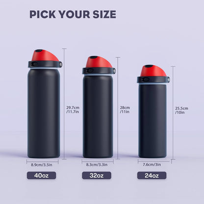 24 oz Stainless Steel Water Bottle: 2-in-1 Push-Button Spout & Quick-Flip Straw, Leakproof, Cold 24Hrs, Fits Car Cup Holder, Insulated Vacuum Flask for Sports, Trip, School Gift (Storm Hammer) - Colors A
