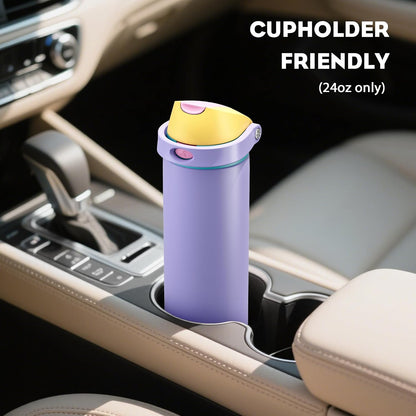 24 oz Stainless Steel Water Bottle: 2-in-1 Push-Button Spout & Quick-Flip Straw, Leakproof, Cold 24Hrs, Fits Car Cup Holder, Insulated Vacuum Flask for Sports, Trip, School Gift (Storm Hammer) - Colors A
