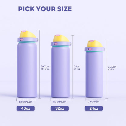 24 oz Stainless Steel Water Bottle: 2-in-1 Push-Button Spout & Quick-Flip Straw, Leakproof, Cold 24Hrs, Fits Car Cup Holder, Insulated Vacuum Flask for Sports, Trip, School Gift (Storm Hammer) - Colors A