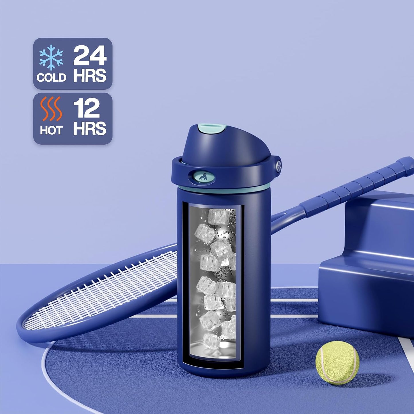24 oz Stainless Steel Water Bottle: 2-in-1 Push-Button Spout & Quick-Flip Straw, Leakproof, Cold 24Hrs, Fits Car Cup Holder, Insulated Vacuum Flask for Sports, Trip, School Gift (Storm Hammer) - Colors A