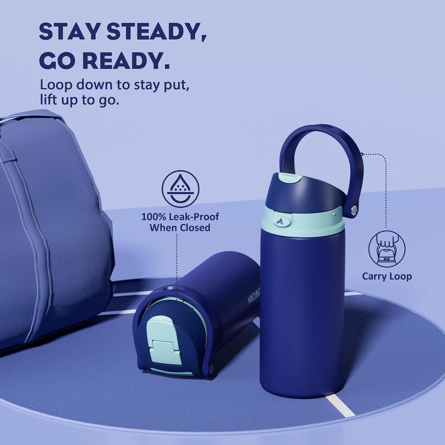 24 oz Stainless Steel Water Bottle: 2-in-1 Push-Button Spout & Quick-Flip Straw, Leakproof, Cold 24Hrs, Fits Car Cup Holder, Insulated Vacuum Flask for Sports, Trip, School Gift (Storm Hammer) - Colors A