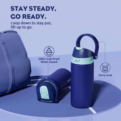 24 oz Stainless Steel Water Bottle: 2-in-1 Push-Button Spout & Quick-Flip Straw, Leakproof, Cold 24Hrs, Fits Car Cup Holder, Insulated Vacuum Flask for Sports, Trip, School Gift (Storm Hammer) - Colors A