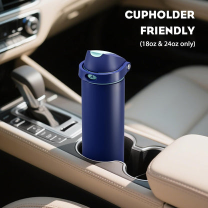 24 oz Stainless Steel Water Bottle: 2-in-1 Push-Button Spout & Quick-Flip Straw, Leakproof, Cold 24Hrs, Fits Car Cup Holder, Insulated Vacuum Flask for Sports, Trip, School Gift (Storm Hammer) - Colors A