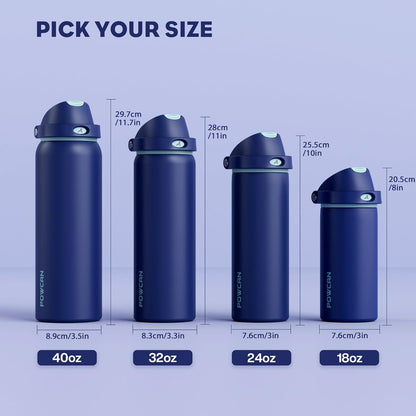 24 oz Stainless Steel Water Bottle: 2-in-1 Push-Button Spout & Quick-Flip Straw, Leakproof, Cold 24Hrs, Fits Car Cup Holder, Insulated Vacuum Flask for Sports, Trip, School Gift (Storm Hammer) - Colors A