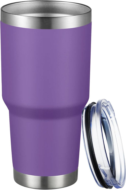 30oz Tumbler Double Wall Vacuum Insulated Travel Mug, Stainless Steel Tumbler with Lid, Durable Powder Coated Insulated Coffee Cup for Cold & Hot Drinks (Purple)