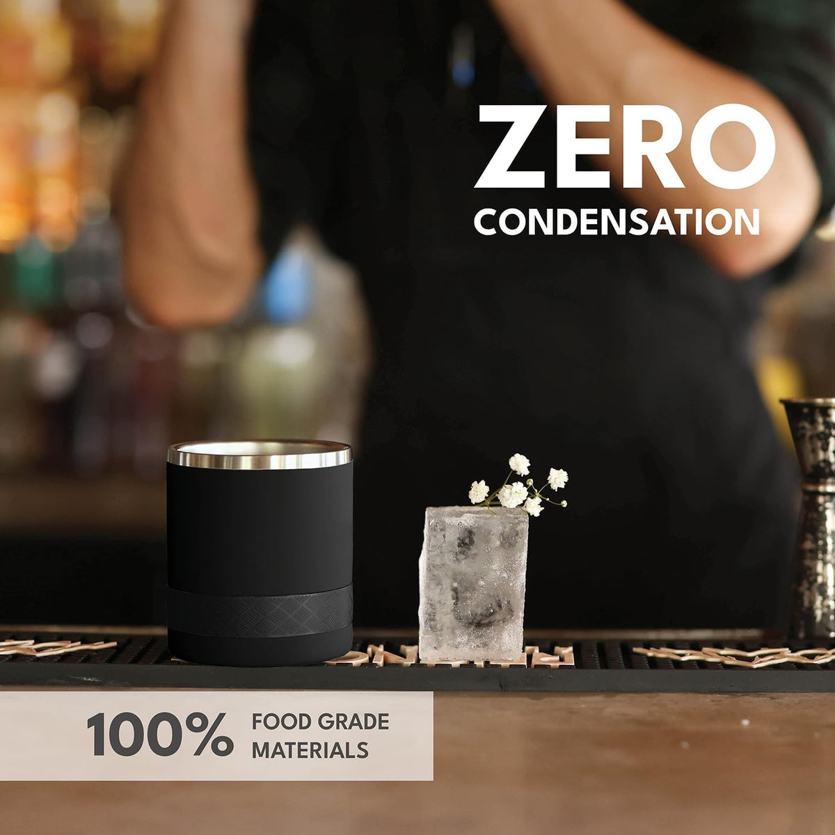 Recess Lowball Tumbler, 10oz Triple Wall Stainless Steel Cup with Non-Shattered Tritan Lid, Insulated Whiskey Glass, Insulated Coffee Tumbler Mug for Hot & Cold Drinks - Black