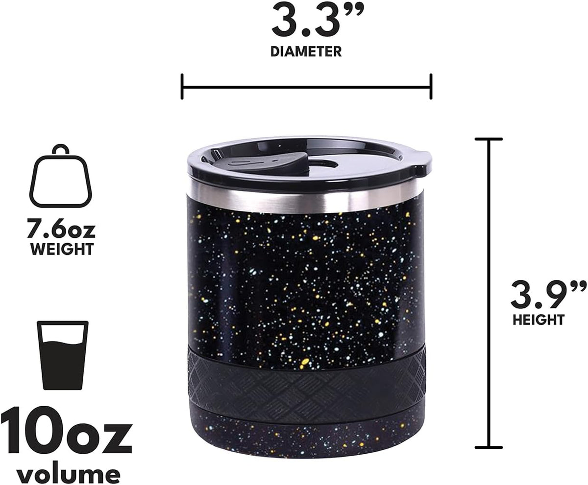 Recess Lowball Tumbler, 10oz Triple Wall Stainless Steel Cup with Non-Shattered Tritan Lid, Insulated Whiskey Glass, Insulated Coffee Tumbler Mug for Hot & Cold Drinks - Black