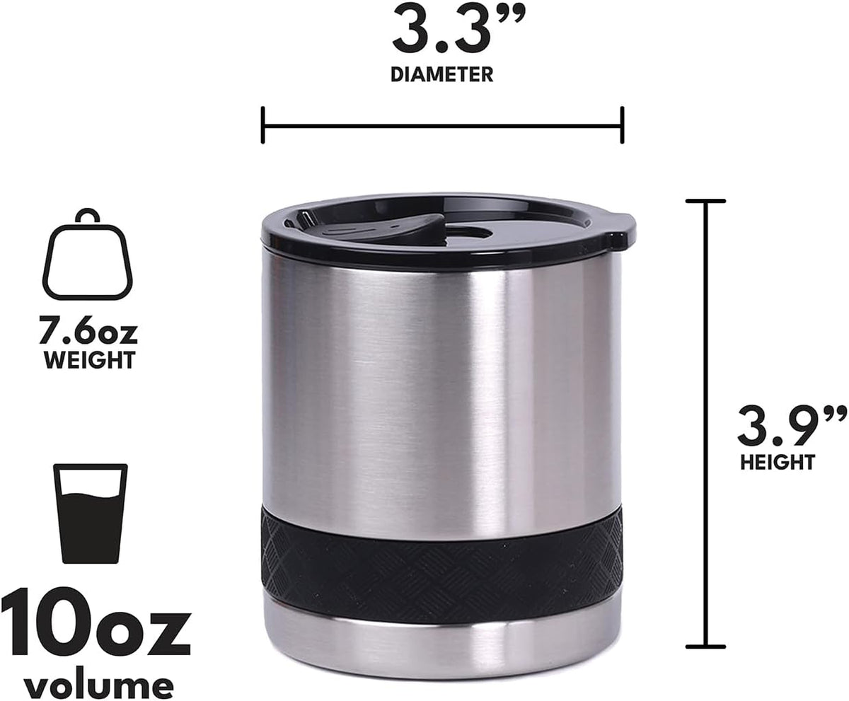 Recess Lowball Tumbler, 10oz Triple Wall Stainless Steel Cup with Non-Shattered Tritan Lid, Insulated Whiskey Glass, Insulated Coffee Tumbler Mug for Hot & Cold Drinks - Black