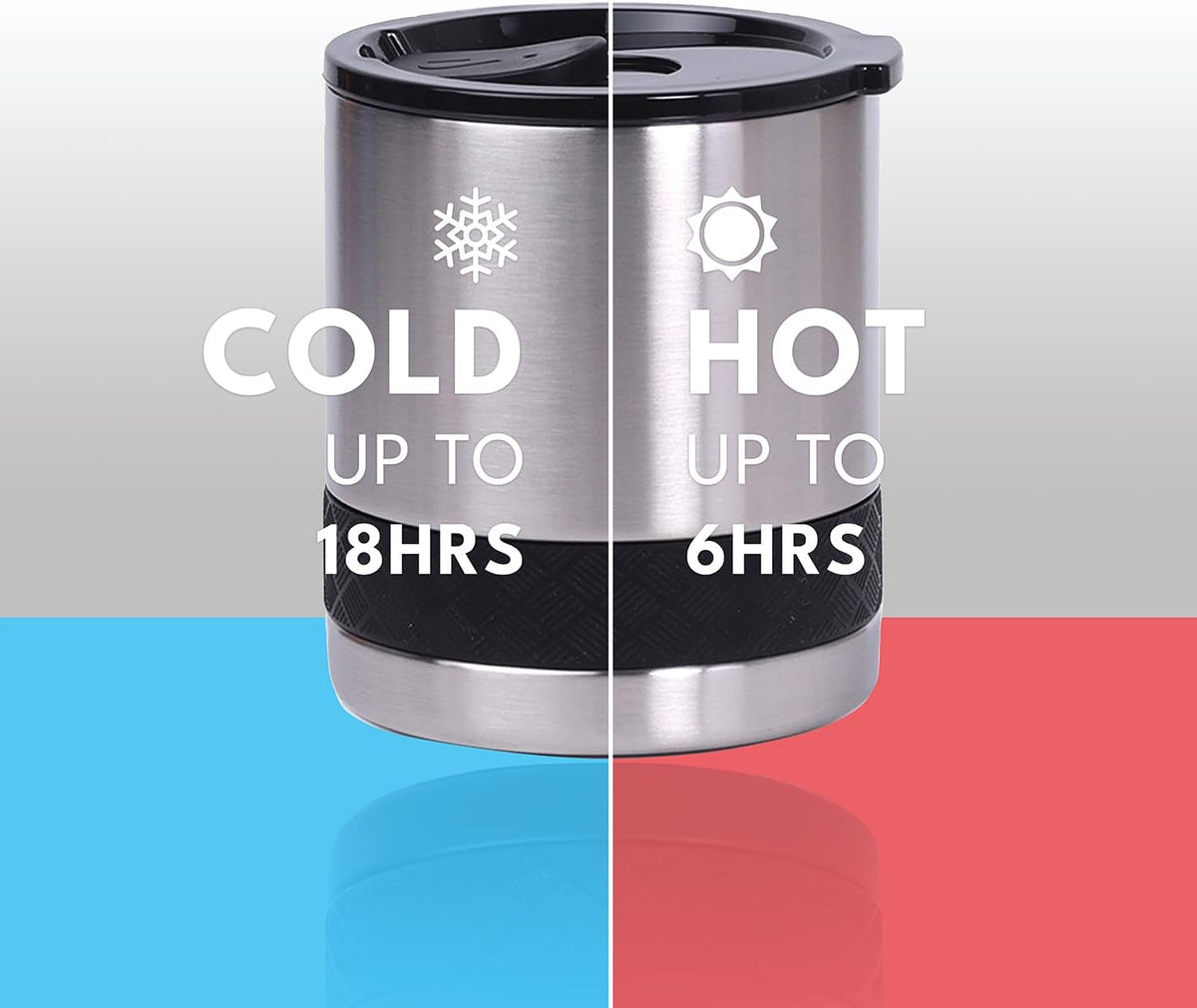 Recess Lowball Tumbler, 10oz Triple Wall Stainless Steel Cup with Non-Shattered Tritan Lid, Insulated Whiskey Glass, Insulated Coffee Tumbler Mug for Hot & Cold Drinks - Black