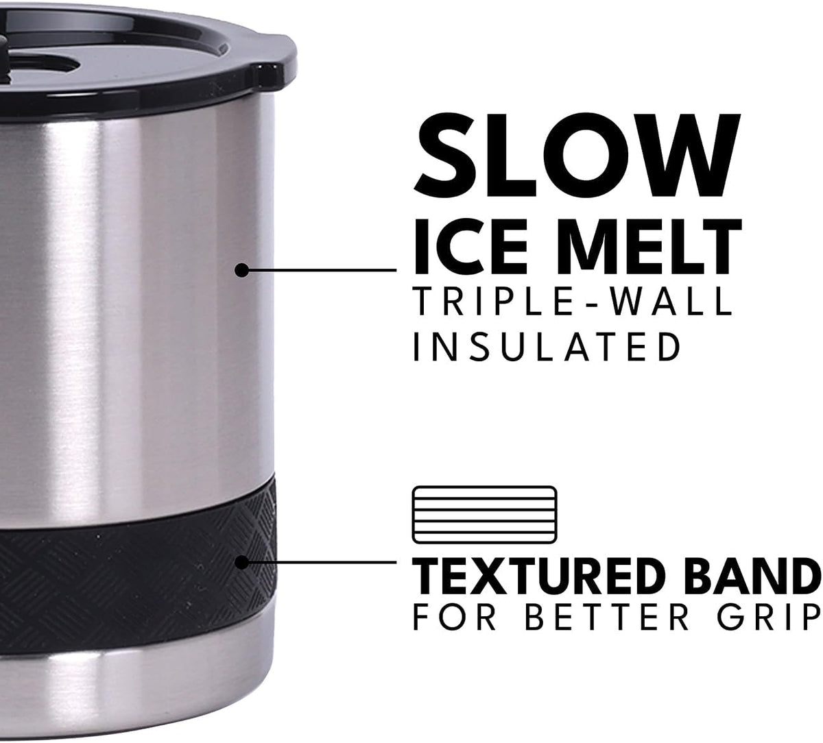 Recess Lowball Tumbler, 10oz Triple Wall Stainless Steel Cup with Non-Shattered Tritan Lid, Insulated Whiskey Glass, Insulated Coffee Tumbler Mug for Hot & Cold Drinks - Black