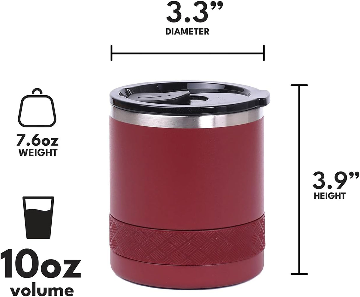 Recess Lowball Tumbler, 10oz Triple Wall Stainless Steel Cup with Non-Shattered Tritan Lid, Insulated Whiskey Glass, Insulated Coffee Tumbler Mug for Hot & Cold Drinks - Black
