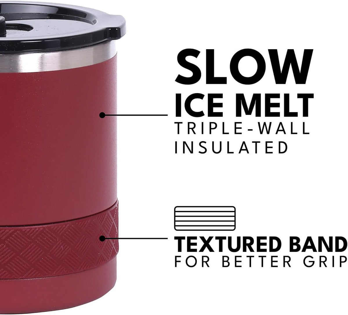 Recess Lowball Tumbler, 10oz Triple Wall Stainless Steel Cup with Non-Shattered Tritan Lid, Insulated Whiskey Glass, Insulated Coffee Tumbler Mug for Hot & Cold Drinks - Black