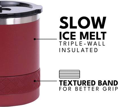 Recess Lowball Tumbler, 10oz Triple Wall Stainless Steel Cup with Non-Shattered Tritan Lid, Insulated Whiskey Glass, Insulated Coffee Tumbler Mug for Hot & Cold Drinks - Black