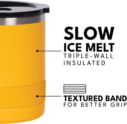 Recess Lowball Tumbler, 10oz Triple Wall Stainless Steel Cup with Non-Shattered Tritan Lid, Insulated Whiskey Glass, Insulated Coffee Tumbler Mug for Hot & Cold Drinks - Black