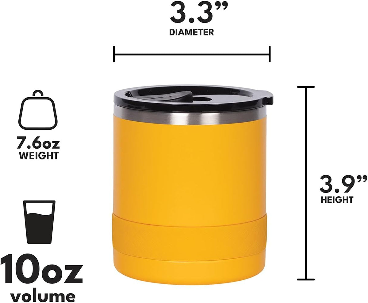 Recess Lowball Tumbler, 10oz Triple Wall Stainless Steel Cup with Non-Shattered Tritan Lid, Insulated Whiskey Glass, Insulated Coffee Tumbler Mug for Hot & Cold Drinks - Black