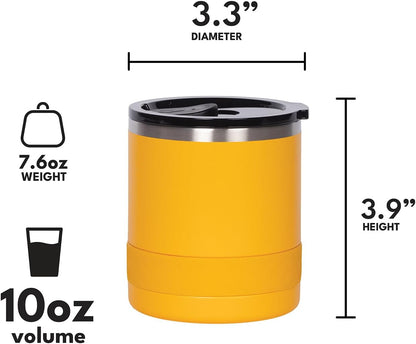 Recess Lowball Tumbler, 10oz Triple Wall Stainless Steel Cup with Non-Shattered Tritan Lid, Insulated Whiskey Glass, Insulated Coffee Tumbler Mug for Hot & Cold Drinks - Black