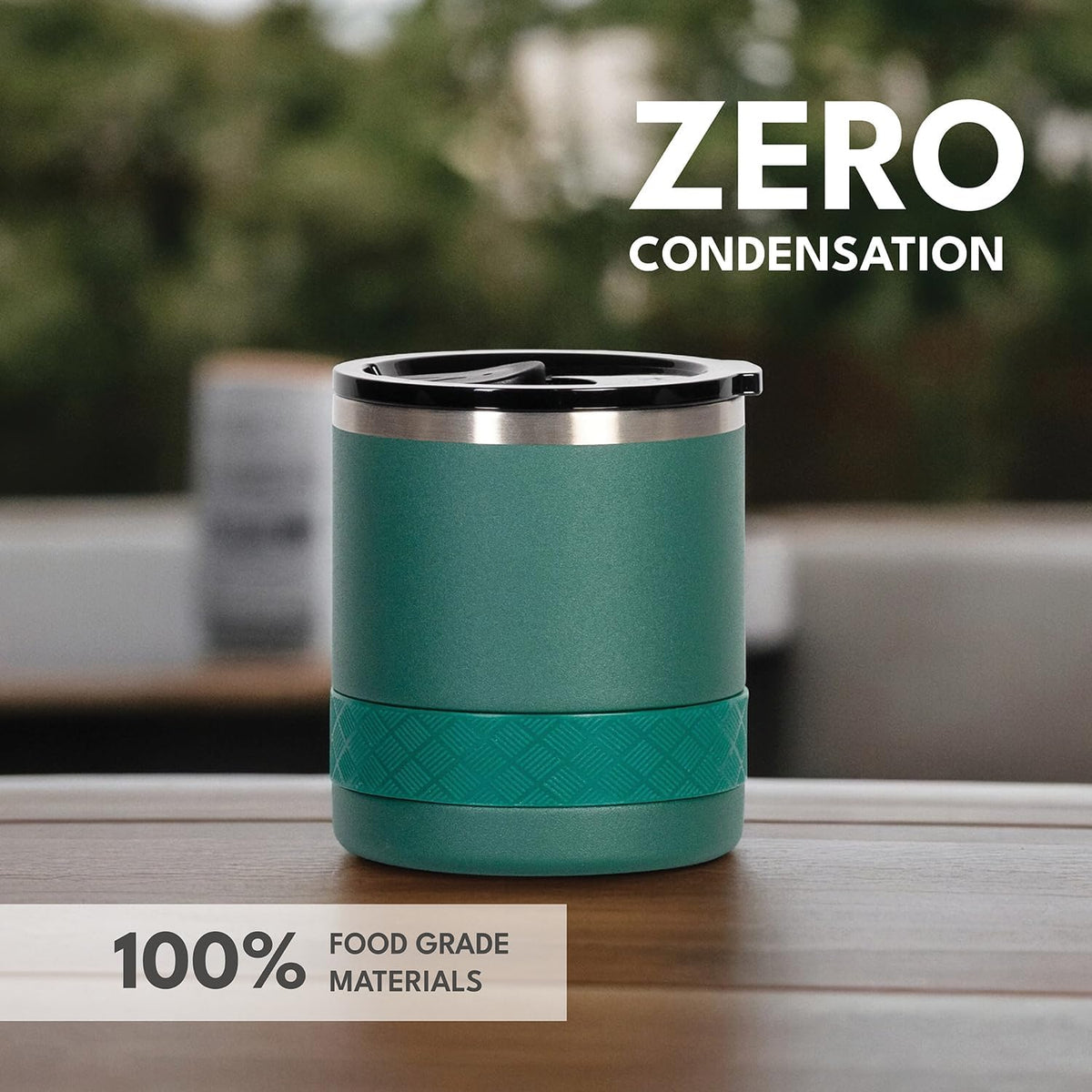 Recess Lowball Tumbler, 10oz Triple Wall Stainless Steel Cup with Non-Shattered Tritan Lid, Insulated Whiskey Glass, Insulated Coffee Tumbler Mug for Hot & Cold Drinks - Black