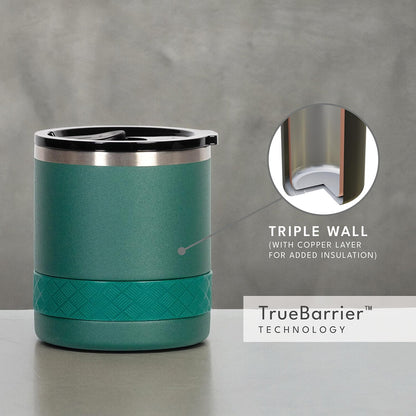 Recess Lowball Tumbler, 10oz Triple Wall Stainless Steel Cup with Non-Shattered Tritan Lid, Insulated Whiskey Glass, Insulated Coffee Tumbler Mug for Hot & Cold Drinks - Black
