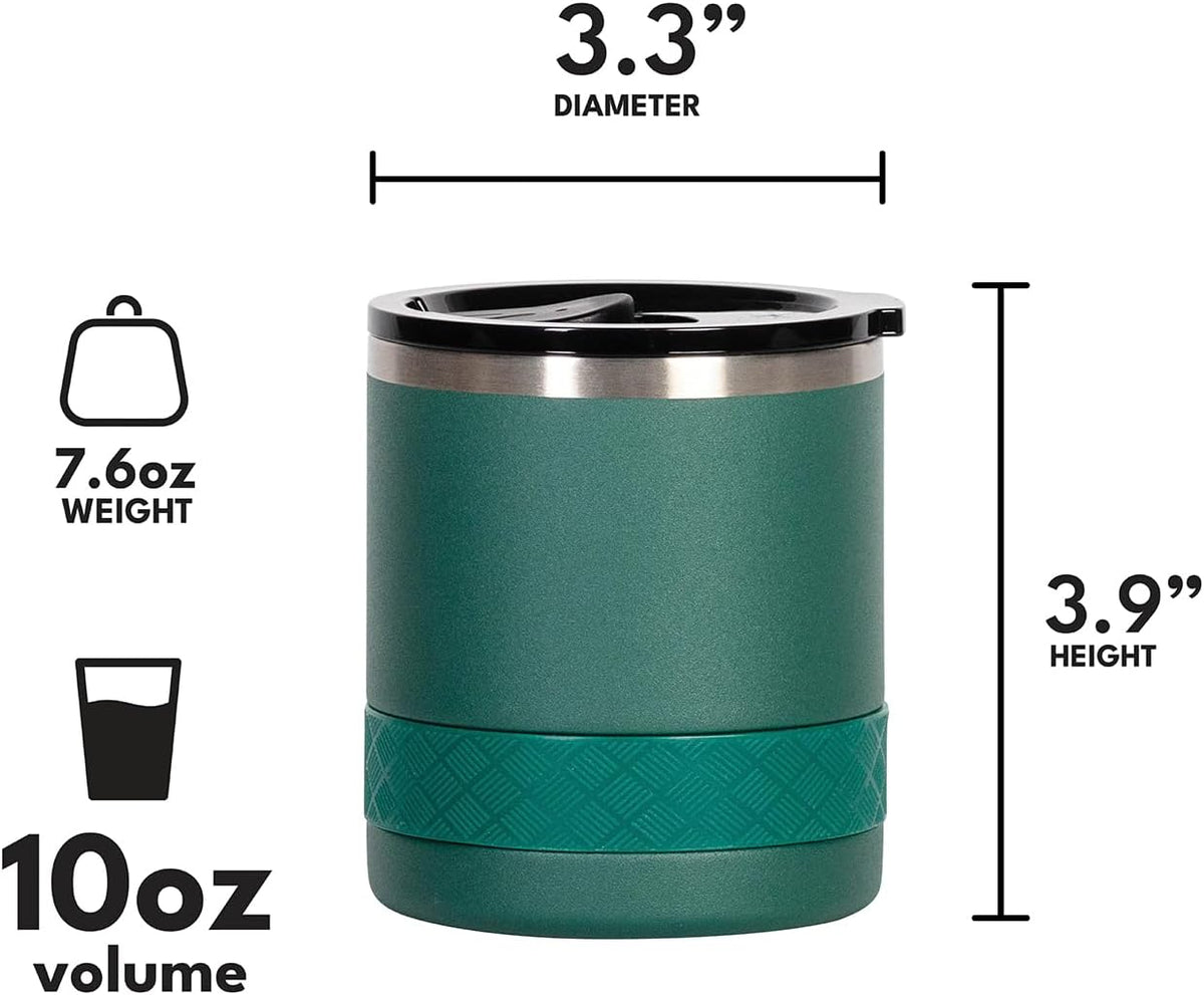 Recess Lowball Tumbler, 10oz Triple Wall Stainless Steel Cup with Non-Shattered Tritan Lid, Insulated Whiskey Glass, Insulated Coffee Tumbler Mug for Hot & Cold Drinks - Black