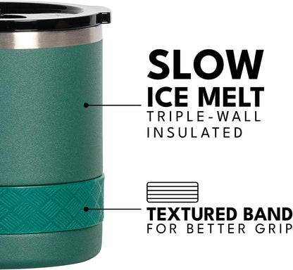 Recess Lowball Tumbler, 10oz Triple Wall Stainless Steel Cup with Non-Shattered Tritan Lid, Insulated Whiskey Glass, Insulated Coffee Tumbler Mug for Hot & Cold Drinks - Black