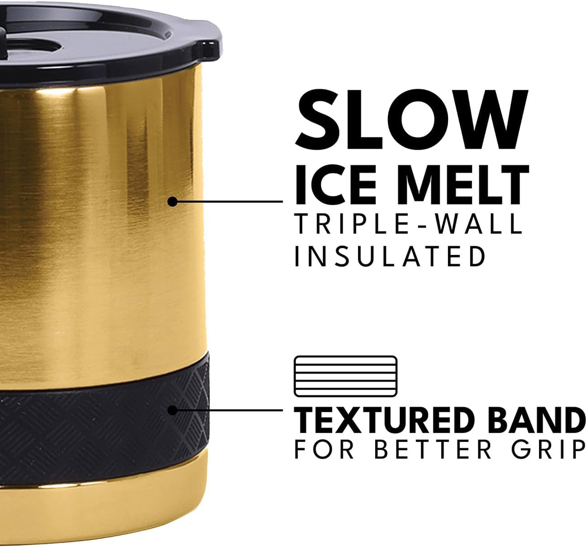 Recess Lowball Tumbler, 10oz Triple Wall Stainless Steel Cup with Non-Shattered Tritan Lid, Insulated Whiskey Glass, Insulated Coffee Tumbler Mug for Hot & Cold Drinks - Black