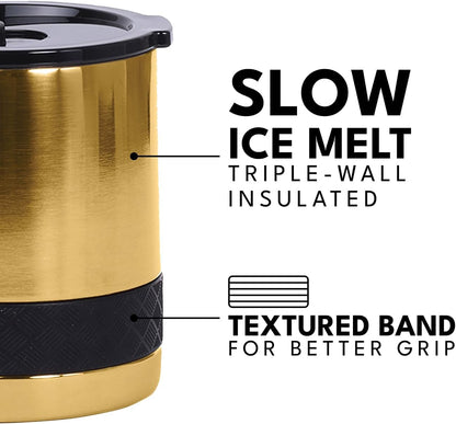 Recess Lowball Tumbler, 10oz Triple Wall Stainless Steel Cup with Non-Shattered Tritan Lid, Insulated Whiskey Glass, Insulated Coffee Tumbler Mug for Hot & Cold Drinks - Black