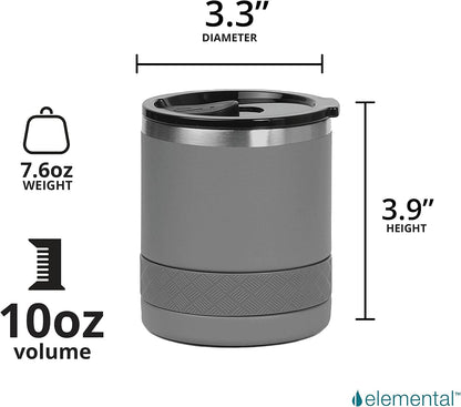 Recess Lowball Tumbler, 10oz Triple Wall Stainless Steel Cup with Non-Shattered Tritan Lid, Insulated Whiskey Glass, Insulated Coffee Tumbler Mug for Hot & Cold Drinks - Black