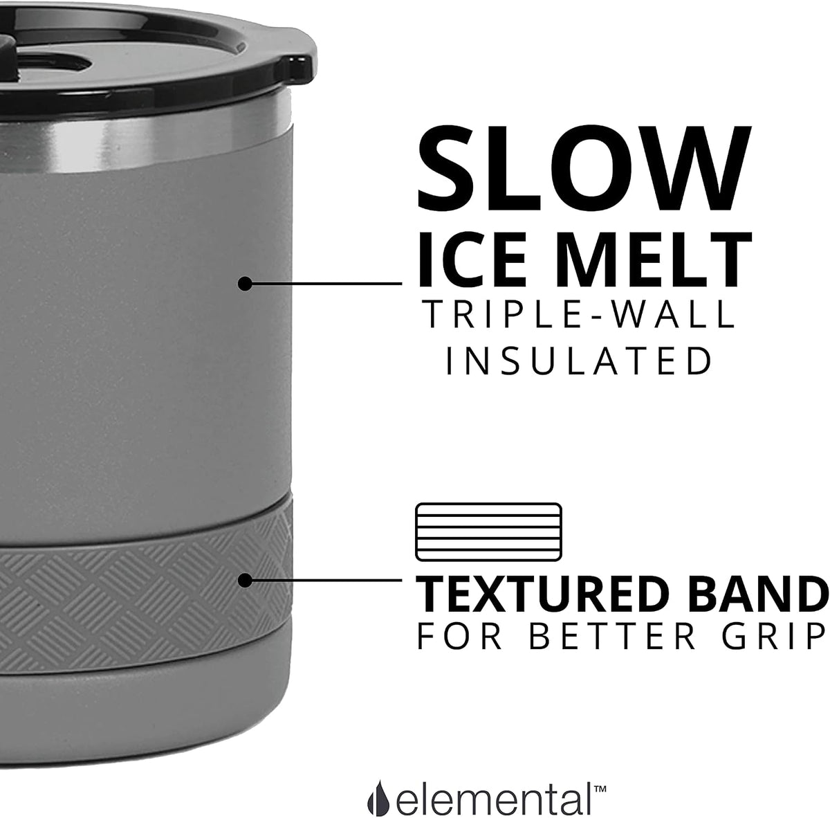 Recess Lowball Tumbler, 10oz Triple Wall Stainless Steel Cup with Non-Shattered Tritan Lid, Insulated Whiskey Glass, Insulated Coffee Tumbler Mug for Hot & Cold Drinks - Black