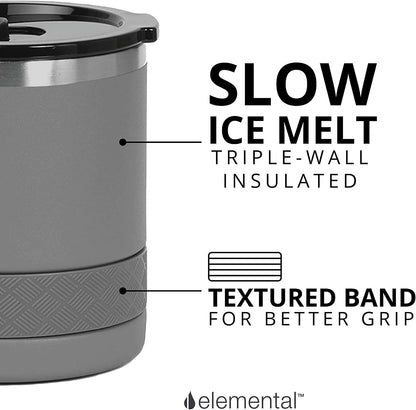 Recess Lowball Tumbler, 10oz Triple Wall Stainless Steel Cup with Non-Shattered Tritan Lid, Insulated Whiskey Glass, Insulated Coffee Tumbler Mug for Hot & Cold Drinks - Black