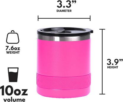Recess Lowball Tumbler, 10oz Triple Wall Stainless Steel Cup with Non-Shattered Tritan Lid, Insulated Whiskey Glass, Insulated Coffee Tumbler Mug for Hot & Cold Drinks - Black
