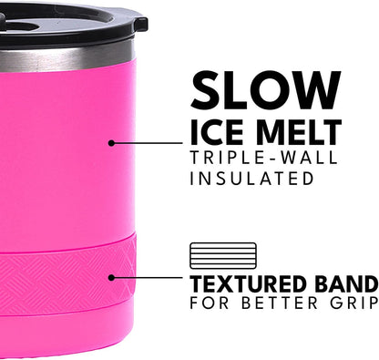 Recess Lowball Tumbler, 10oz Triple Wall Stainless Steel Cup with Non-Shattered Tritan Lid, Insulated Whiskey Glass, Insulated Coffee Tumbler Mug for Hot & Cold Drinks - Black
