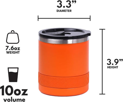 Recess Lowball Tumbler, 10oz Triple Wall Stainless Steel Cup with Non-Shattered Tritan Lid, Insulated Whiskey Glass, Insulated Coffee Tumbler Mug for Hot & Cold Drinks - Black