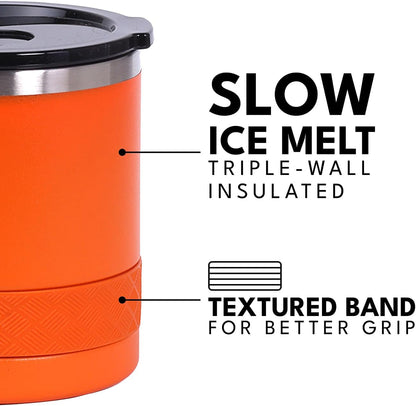 Recess Lowball Tumbler, 10oz Triple Wall Stainless Steel Cup with Non-Shattered Tritan Lid, Insulated Whiskey Glass, Insulated Coffee Tumbler Mug for Hot & Cold Drinks - Black
