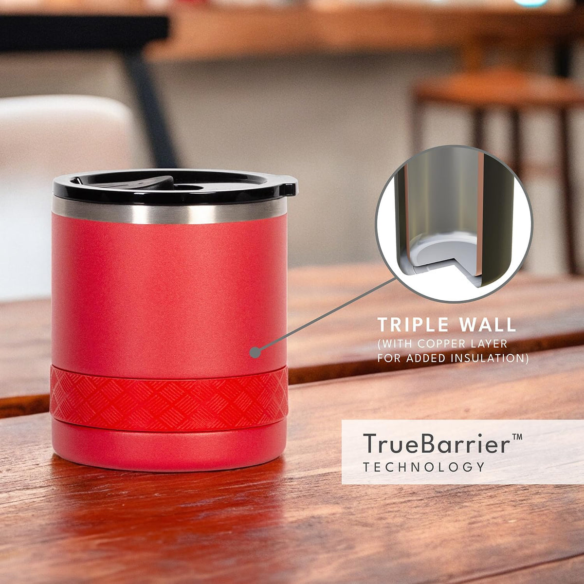Recess Lowball Tumbler, 10oz Triple Wall Stainless Steel Cup with Non-Shattered Tritan Lid, Insulated Whiskey Glass, Insulated Coffee Tumbler Mug for Hot & Cold Drinks - Black