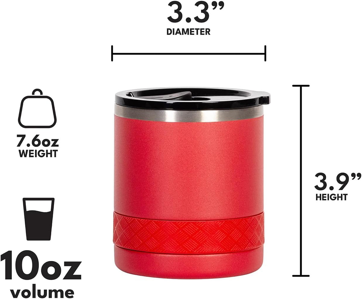 Recess Lowball Tumbler, 10oz Triple Wall Stainless Steel Cup with Non-Shattered Tritan Lid, Insulated Whiskey Glass, Insulated Coffee Tumbler Mug for Hot & Cold Drinks - Black