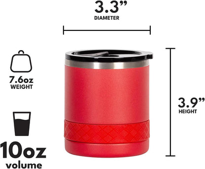 Recess Lowball Tumbler, 10oz Triple Wall Stainless Steel Cup with Non-Shattered Tritan Lid, Insulated Whiskey Glass, Insulated Coffee Tumbler Mug for Hot & Cold Drinks - Black