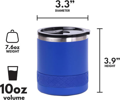 Recess Lowball Tumbler, 10oz Triple Wall Stainless Steel Cup with Non-Shattered Tritan Lid, Insulated Whiskey Glass, Insulated Coffee Tumbler Mug for Hot & Cold Drinks - Black