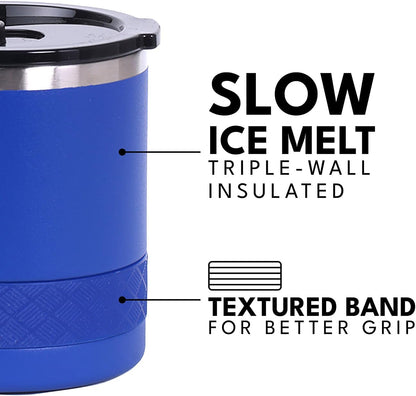 Recess Lowball Tumbler, 10oz Triple Wall Stainless Steel Cup with Non-Shattered Tritan Lid, Insulated Whiskey Glass, Insulated Coffee Tumbler Mug for Hot & Cold Drinks - Black