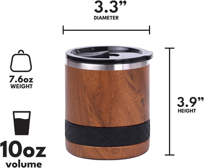 Recess Lowball Tumbler, 10oz Triple Wall Stainless Steel Cup with Non-Shattered Tritan Lid, Insulated Whiskey Glass, Insulated Coffee Tumbler Mug for Hot & Cold Drinks - Black