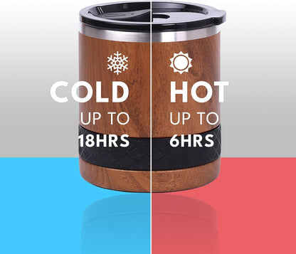 Recess Lowball Tumbler, 10oz Triple Wall Stainless Steel Cup with Non-Shattered Tritan Lid, Insulated Whiskey Glass, Insulated Coffee Tumbler Mug for Hot & Cold Drinks - Black