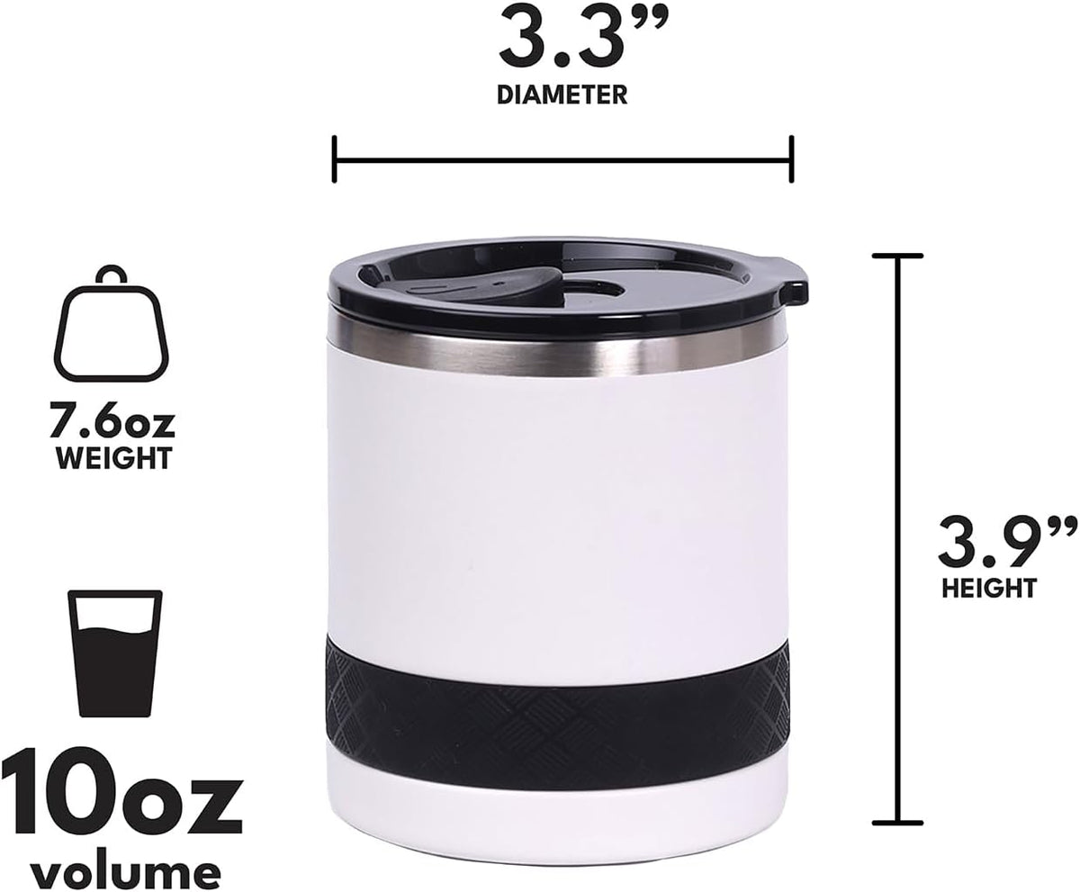 Recess Lowball Tumbler, 10oz Triple Wall Stainless Steel Cup with Non-Shattered Tritan Lid, Insulated Whiskey Glass, Insulated Coffee Tumbler Mug for Hot & Cold Drinks - Black