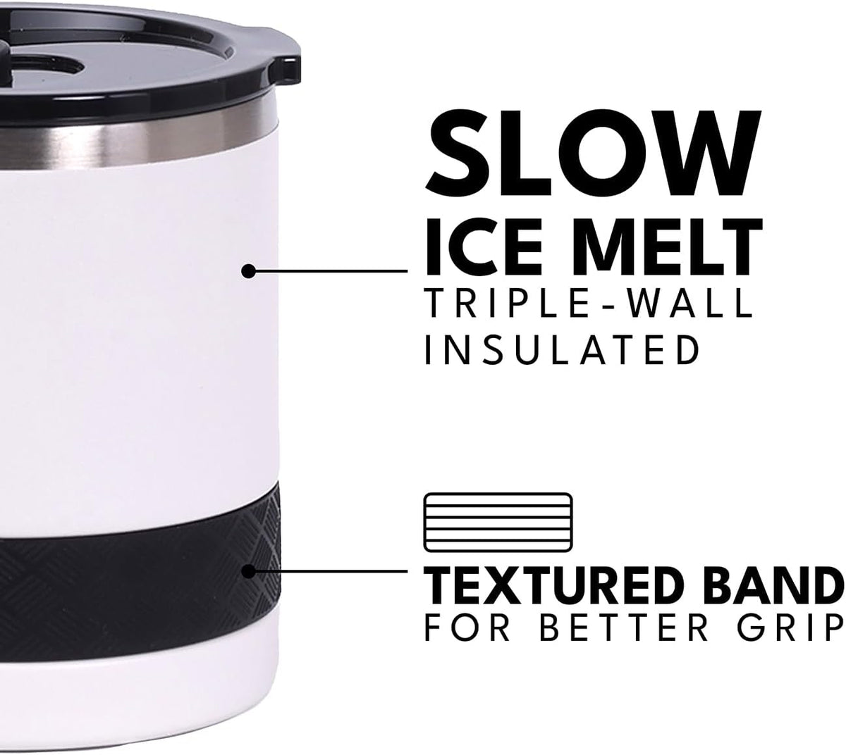 Recess Lowball Tumbler, 10oz Triple Wall Stainless Steel Cup with Non-Shattered Tritan Lid, Insulated Whiskey Glass, Insulated Coffee Tumbler Mug for Hot & Cold Drinks - Black