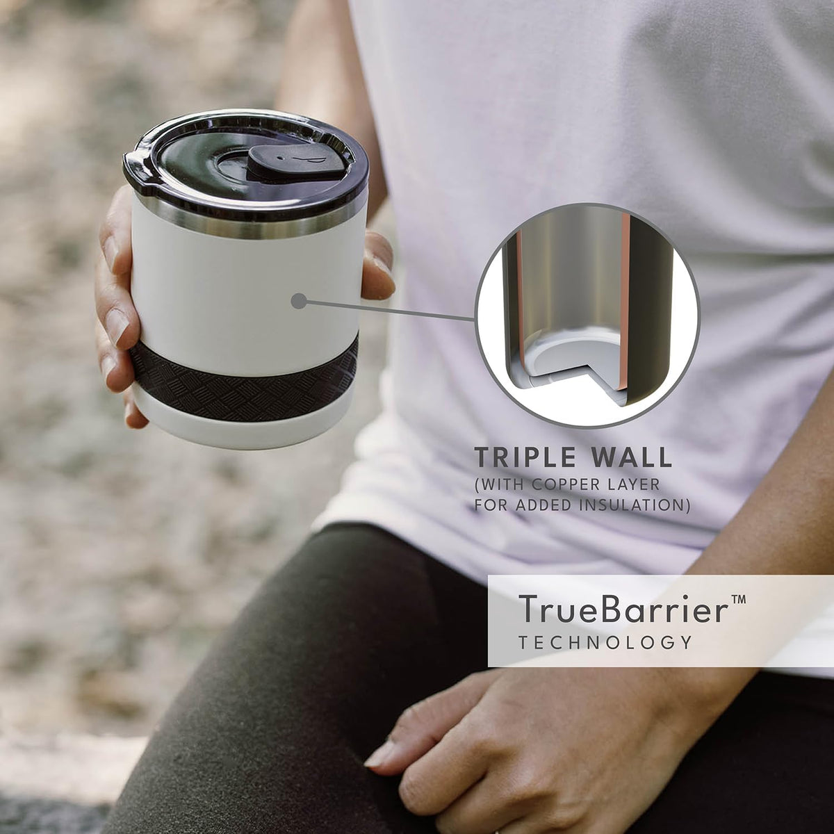 Recess Lowball Tumbler, 10oz Triple Wall Stainless Steel Cup with Non-Shattered Tritan Lid, Insulated Whiskey Glass, Insulated Coffee Tumbler Mug for Hot & Cold Drinks - Black